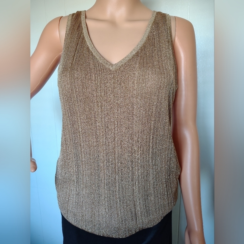 White House Black Market Metallic Gold Tank Top Size M